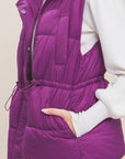 Zip Up Button Puffer Vest With Waist Toggles