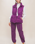 Zip Up Button Puffer Vest With Waist Toggles