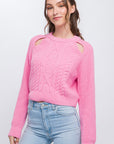 Knit Pullover Sweater With Cold Shoulder Detail