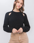 Knit Pullover Sweater With Cold Shoulder Detail