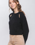 Knit Pullover Sweater With Cold Shoulder Detail