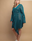 Metallic Wrap Dress With Split Cuff And Snap Buttons