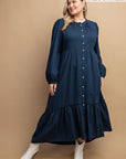 Plaid Button Down Hi - Low Hem Maxi Dress