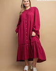 Plaid Button Down Hi - Low Hem Maxi Dress