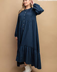Plaid Button Down Hi - Low Hem Maxi Dress