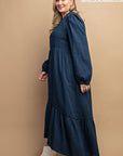 Plaid Button Down Hi - Low Hem Maxi Dress