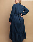 Plaid Button Down Hi - Low Hem Maxi Dress