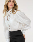 Insert Lace Trim Long Sleeve Blouse