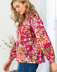 Floral Mock Neck Smocked Yoke Blouse
