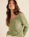 Striped Rib-knit Oversized Pocket Sweater