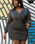 Glitter Mesh Shirring Side Plus Mini Dress