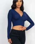Ribbed Wrap Front Long Sleeve Top