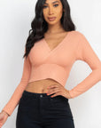 Ribbed Wrap Front Long Sleeve Top