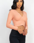 Ribbed Wrap Front Long Sleeve Top