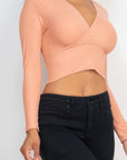 Ribbed Wrap Front Long Sleeve Top