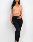 Ribbed Wrap Front Long Sleeve Top
