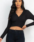 Ribbed Wrap Front Long Sleeve Top