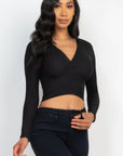 Ribbed Wrap Front Long Sleeve Top
