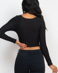Ribbed Wrap Front Long Sleeve Top