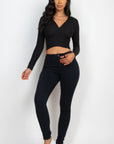 Ribbed Wrap Front Long Sleeve Top