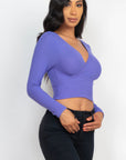 Ribbed Wrap Front Long Sleeve Top