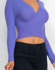 Ribbed Wrap Front Long Sleeve Top
