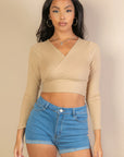 Ribbed Wrap Front Long Sleeve Top
