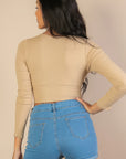 Ribbed Wrap Front Long Sleeve Top