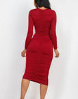 Ruched Long Sleeve Midi Dress
