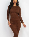 Ruched Long Sleeve Midi Dress