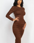 Ruched Long Sleeve Midi Dress