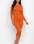 Ruched Long Sleeve Midi Dress