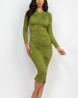 Ruched Long Sleeve Midi Dress