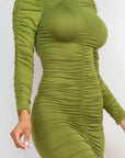 Ruched Long Sleeve Midi Dress