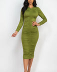 Ruched Long Sleeve Midi Dress