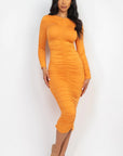 Ruched Long Sleeve Midi Dress