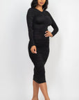 Ruched Long Sleeve Midi Dress