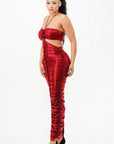 Metallic Rushed Halter Dress