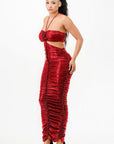 Metallic Rushed Halter Dress