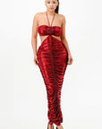 Metallic Rushed Halter Dress