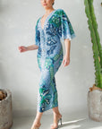 Front Ruched V-neck Midi Dress