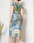 Deep V-neck Pleats Midi Dress