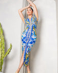 Deep V-neck Pleats Midi Dress