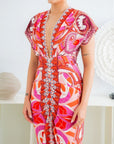 Deep V-neck Pleats Midi Dress