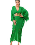 Distressed Long Skirt Set