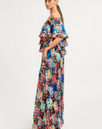 Printed Ruffle Top And Pleated Skirt Set