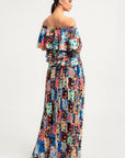Printed Ruffle Top And Pleated Skirt Set
