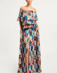 Printed Ruffle Top And Pleated Skirt Set