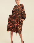 Camouflage Printed Midi Dress With Rings