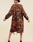 Camouflage Printed Midi Dress With Rings
